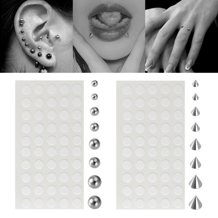 New Nose Ring Jewelry Dermal Anchor Top Sticker Fake Belly Eyebrow Lip Piercing Non Piercied Earring Stud Set