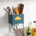 Plastic Cutlery Holder for Kitchen Spoon Holder for Kitchen Wall Hanging 4 Hooks with Towel Holder for Kitchen Wall Mounted Self Adhesive. 