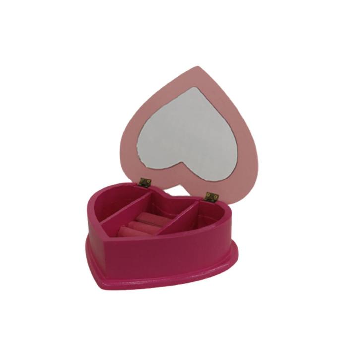 Wooden Heart Shaped Jewelry Box Pink (10509)