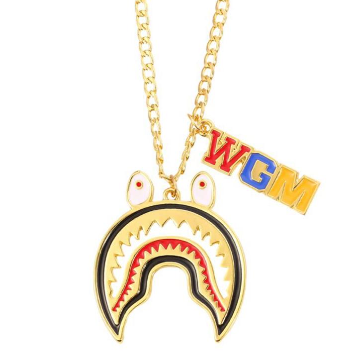 Hip Big Shark Necklace Pendant Men Street Culture Titanium Trendy Wgm Letter Chain Necklace Man Rapper Jewelry