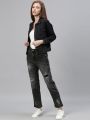 CLOTHING   ZHEIA Women Black Solid Denim Jacket. 