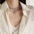 Retro Female Choker Hip Hop Queen Heart Portrait Double Layer Chain Necklace. 