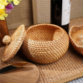 Rattan Round Basket with Lid, Rattan Storage Basket with Lid, Fruit Snacks Basket for Table Shelf. 