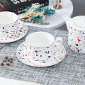Ceramic teapot and cup set - teapot set for 2 persons - 5 pcs tea cup and kettle set with saucer Spotty Speckled Design. 