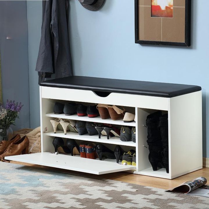 Premium Quality Entrance Wooden Shoes organizer Shoes Rack with Seat Cushion