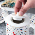 Ceramic teapot and cup set - teapot set for 2 persons - 5 pcs tea cup and kettle set with saucer Spotty Speckled Design. 