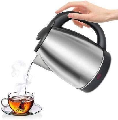 Electric Kettle 2 Liter Stainless Steel Automatic Cordless Kettle Electric, E Kettle Tea Hot Water Car Travel Portable Electric Kettle Auto Shut-off 2 Ltr, Silver Black.