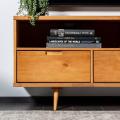 TVUNIT113 - Oak Wood Antique TV Console Brown Polish Finish Entertainment Unit Caramel & Walnut Modern Living Room TV Bedroom Furniture Desk. 