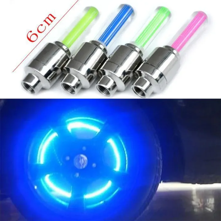 2Pcs Car Wheel LED Light Motorcycle Bike Light Tire Valve Cap Decorative Tire Nozzle Valve Caps Cycling Warning Flash Neon Lamp