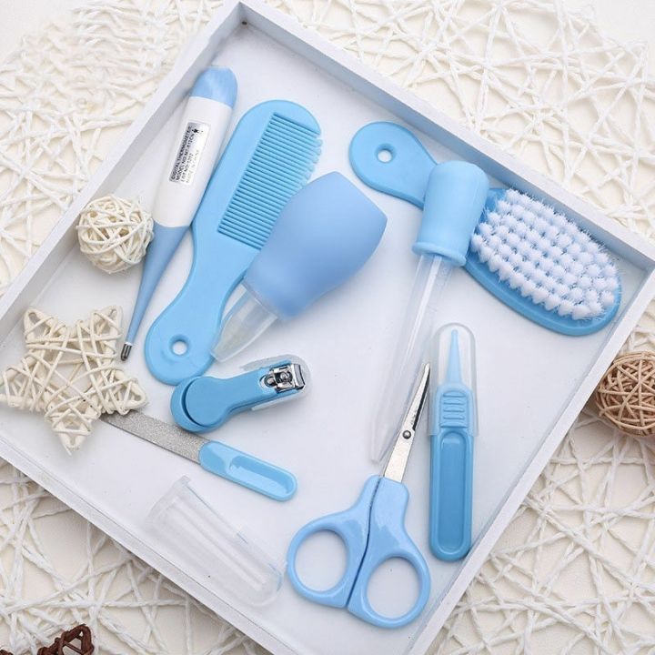 Newborn Health care Set Kids Grooming Kit Safety Manicure Nail Clippers Comb Emery Hairbrush Thermometer Baby Care tool