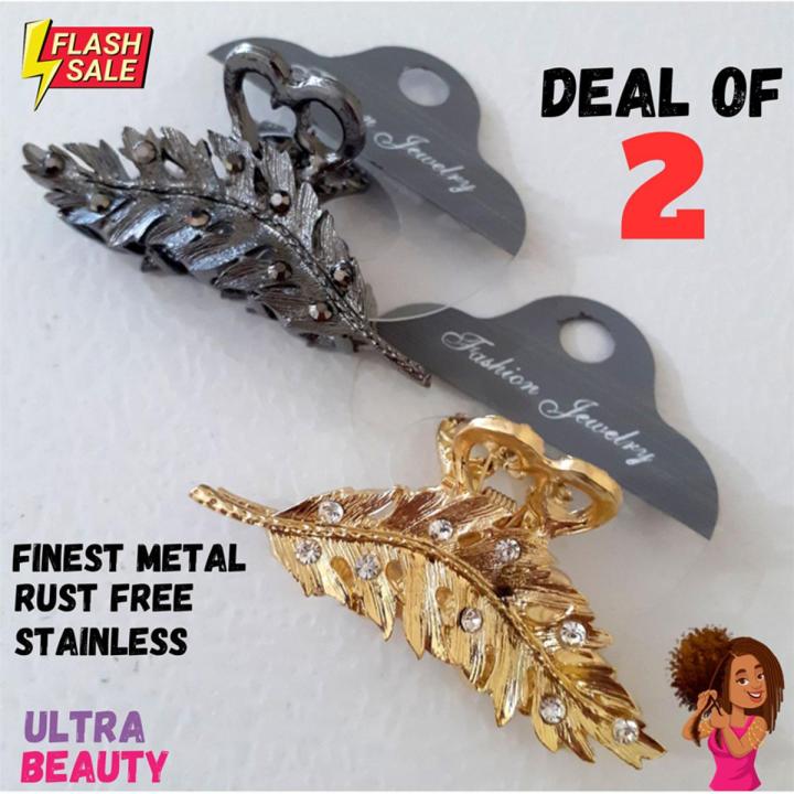 Deal of 2 Stylish Metal Gold-Plated Rust Free Multi-color Hair Catchers- Hair Accessories For Girls and Women