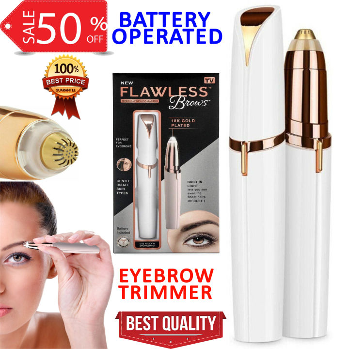 Flawless Brows eyebrow trimmer Shaper Facial hair Remover - BATTERY OPERATED Professional Mini Electric Female Pen Shaving machine - Female Eyebrows Shaving machine - Travel Essentials Face Care tool Painless shaver - Ladies Instant Hair trimming machine