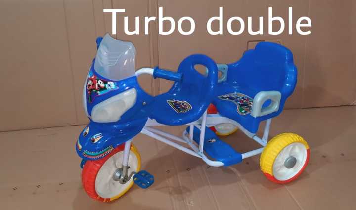 Double Seat Turbo Baby Tricycle Foam Tyre With Music Lights Pure Plastic Daraz.pk