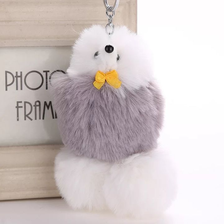 (Pack of 2) Plush Fluffy Doll Fluffy Cat Keychain Bag Toys Doll Keyring for girls in Random color