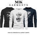 MK Garments - Pack Of 3 Printed Premium Full Sleeve T-Shirt Round Neck Casual Wear T-Shirt For Men And Boys. 