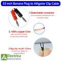 33-inch Banana Plug to Crocodile Clip Lead For Multimeter Probe Alligator Cilp to AV Banana Plug Test Lead DC Power Supply Tester Cable Tool DIY By Electrica. 