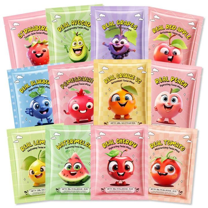 12 Pack Fruit Face Masks for Kids, Spa Party Facial Mask Skincare Set, Hydrating Sheet Masks, Facial Masks for Women Kids Skin Care, Christmas Birthday Gifts for Women Men Girls (Cartoon Fruits 11)