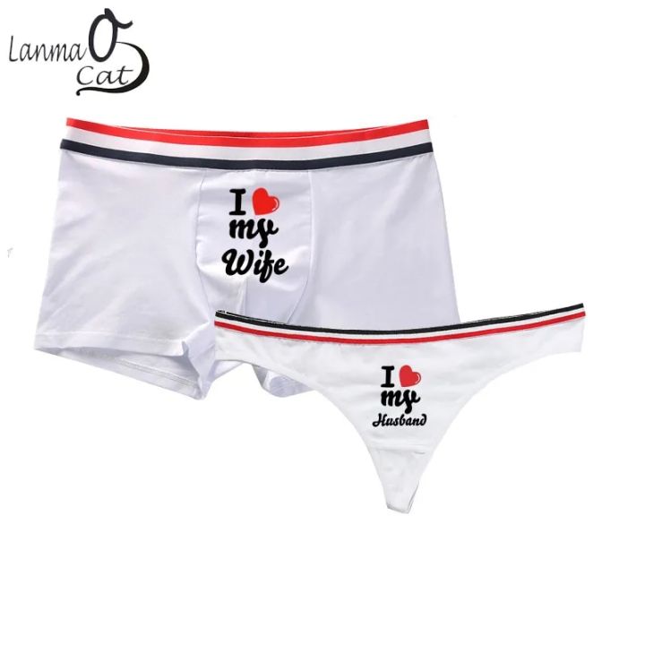 Couples Letter Print Underwear Set Women G string Men Boxer Shorts Underpants For Lovers