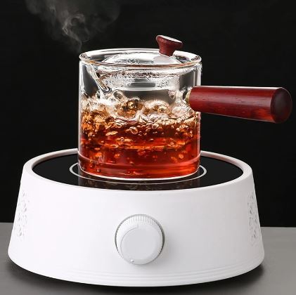 Techmanistan 500ml Turkish Tea Kettle with Glass Filter & Wooden Handle, Stove Safe Glass Teapot Liner Filter, Glasses Tea Maker with Wooden Handle