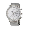 Emporio Armani Classic Silver Mesh Bracelet White Dial Chronograph Quartz Watch for Gents - AR0390. 