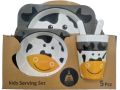 Kids Serving Set Bowl+Spoon+Fork Feeding Food Tableware Cartoon Aniaml Kid Feeding Bowl Dinner Plate SET OF 5 ( Spoon And Fork It's Not Printed It's Plain White ). 