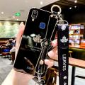 COROGI for Vivo Y93 Back Cover with Lanyard + Wristband Luxury Shiny 6D Plating Maple Leaves Pattern Protective Case Square Bumper Soft Silicone Mobile Phone Cases. 