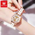 OLEVS Luxury Automatic Jam Tangan Perempuan Original Waterproof Swiss Imported Mechanical Movement Korea Style Cantik Gila Ceramic Strap Delicate Butterfly Dial. 
