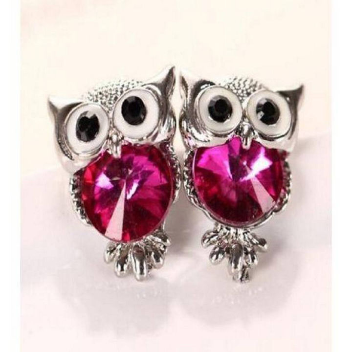 Pink Owl Ear Studs For Girls