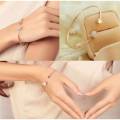 Adjustable Crystal Double Heart Bow Bilezik Cuff Opening Bracelet For Women. 