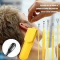 Ear Wax Removal Kit, 6 Pcs Earwax Removal Tool, Ear Cleaning Tool Set Stainless Steel Ear Pick with PU Storage Bag, Reusable Ear Cleaner Spring Spiral Earwax Remover for Kids Adults. 