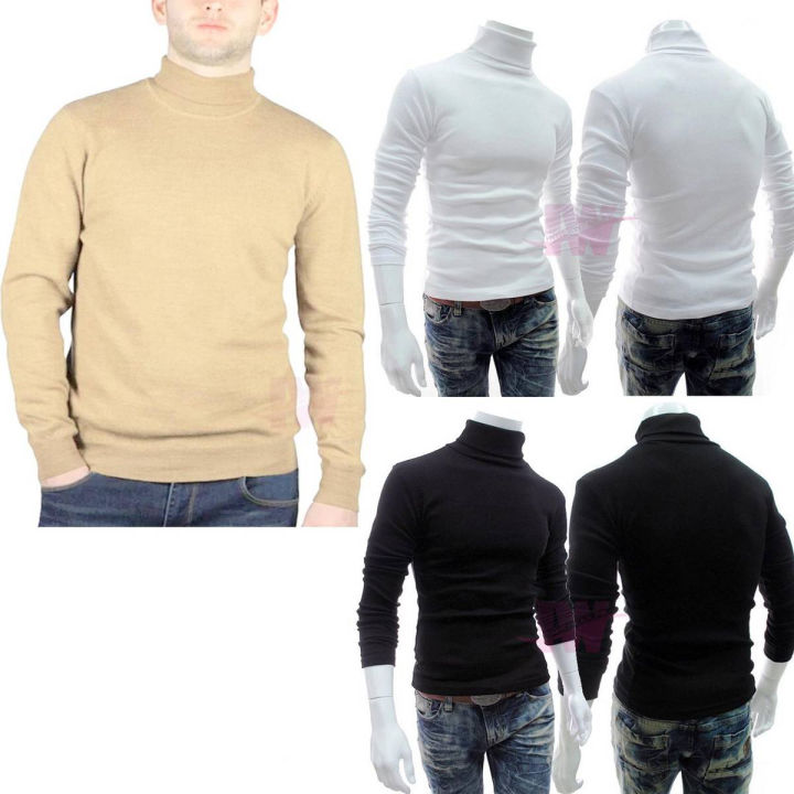 Pack of 3 Men Boys Premium High Neck White Black Skin Full Sleeve Pullover Stretchable Ribbed