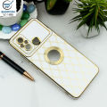 Xiaomi Redmi 12c / Golden Electroplating Rohmbus Pattern Case / Silk Shine Camera Protection / Soft Case With Logo Hole / Mobile Cover. 