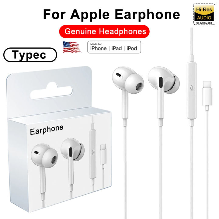 Original For Apple Type C Headphones For iPhone 15 Pro Max /15 Pro / 15 Plus Lightning Earphones Wired Earbuds Accessories