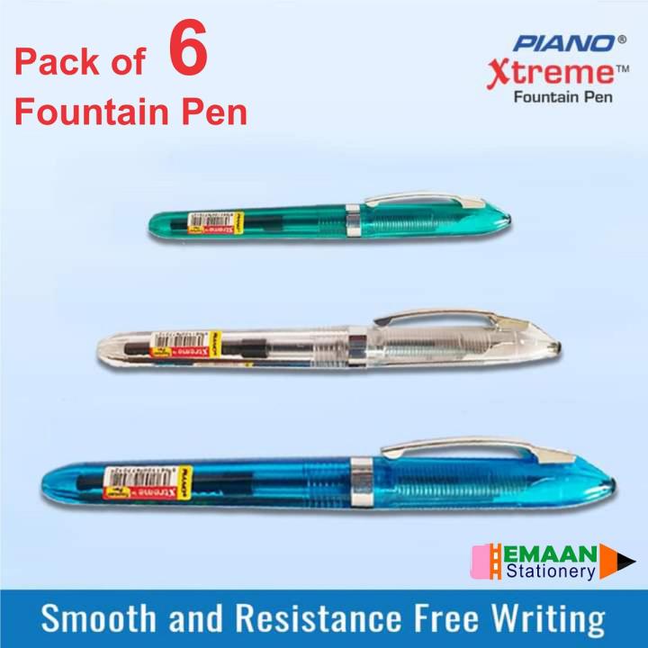 PIANO Xtreme Fountain Pen Transparent Body – Pack of 6 ink Pens