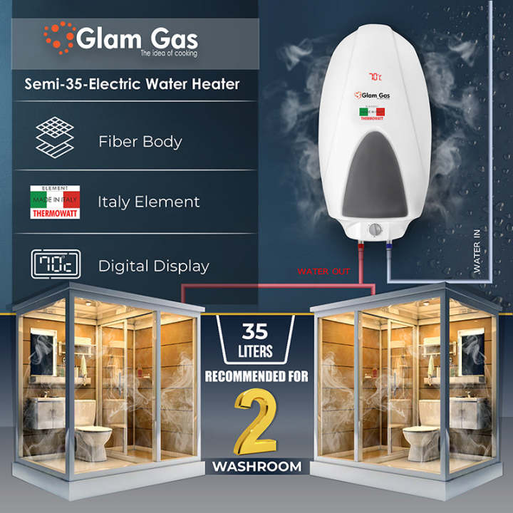 Glam Gas Fast Electric Water Heater - 40 Litre Electric Geyser - Multiple Safety Systems with Italy Element - 1 Year Brand Warranty