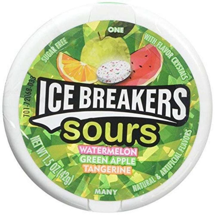 Ice Breakers Sours Sugar-Free Chewing Gum Variety Pack - Watermelon/Green Apple/Tangerine Flavors, 1.5 oz (Imported)