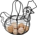 Metal Wire Chicken Shape Egg Basket, Farmhouse Style Black Metal Wire Decorative Basket, Kitchen Egg Collector Basket. 