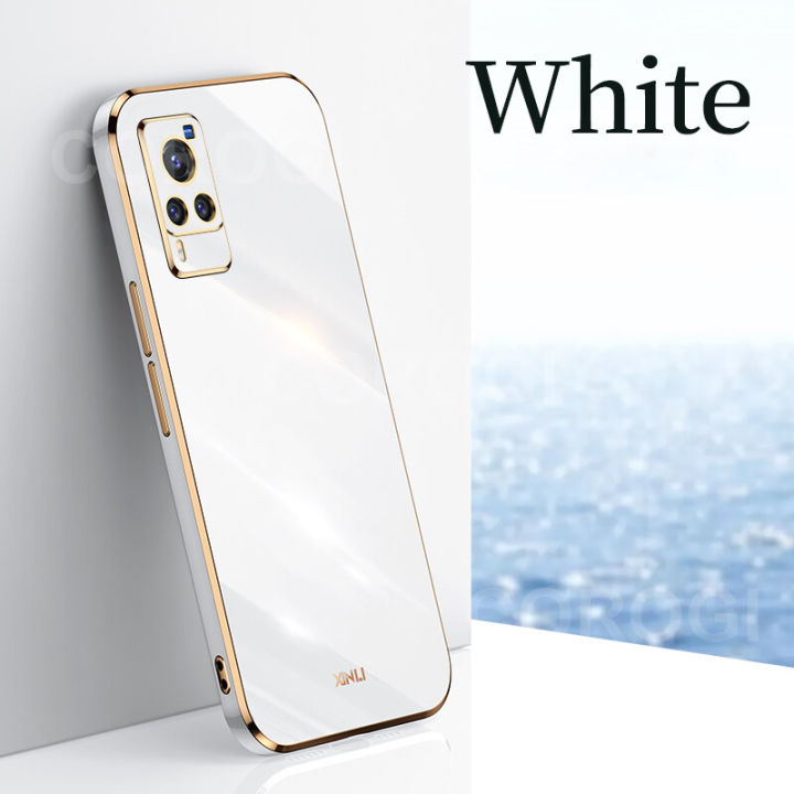 For Vivo X60 Pro Cover Fashion Shiny Plating Square Bumper Slim Phone Case Soft TPU Silicone Shockproof Protective Back Cover