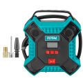 TOTAL 12V Auto Air Compressor with LED Light, 3m Cord, Ball Adaptor and Tire Vale Adapters, Tire Vale Adapters TTAC1601. 