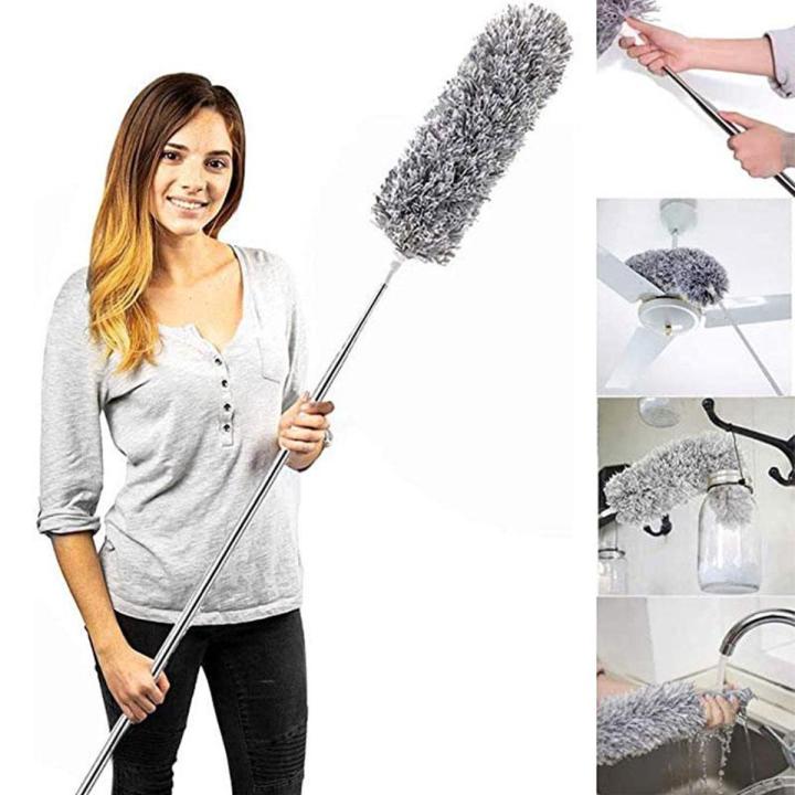 Microfiber Duster Extendable with 2m Extra Long Handle, Hand Duster, Bendable Head and Chenille Head, Washable Feather Dusters for Cleaning Cobwebs Ceilings Fans Cars