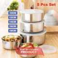 5 Pieces Stainless Steel Fresh Keeping Boxes With Lids Sealed Reusable Storage Bowl Food Container Kitchen Tool. 