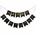 Happy Birthday Decoration Theme Black and Gold- Including Birthday Black Banner Cards, 30 Latex Balloons, Confetti Ballooons and Back Silver Curtain. 