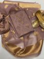 FREE Khussa |Banarsi  Jacquard Shirt /Organza Banarsi Dupatta/ 3pc Suit Golden Khussa. 