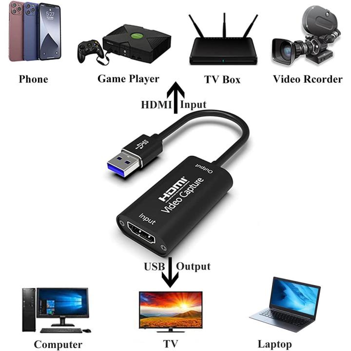 Video Capture Card USB 3.0 4K HDMI Video Capture Card Device 1080P@60Hz Capture Card via OBS Connect DSLR Camcorder for Live Broadcast Gaming Streaming Teaching or Meeting | 24-7 STORE