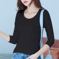 3/4 Sleeve T Shirt 96% Cotton 4% Spandex Quality Women Spring Summer Top Slim Fit White Black O Neck Tees Casual Base Shirts. 