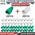 20X RJ45 Connector + Strain Relief Rubber Boots Cover Network LAN Ethernet Patch Cable Plug Caps. 