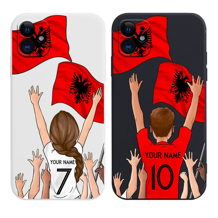 Costom Albania Flag Football Soccer Jersey Cover Case for iPhone 15 14 Pro Max 13 12 11 Mini X XS XR 7 8 6S Plus SE