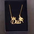 Personalized/Customized Angel/Crown Design Single Name 24K Gold Plated Pendant Necklace For Both - Custom Necklace - Name Necklace - Shabnam Work Necklace- Gift Item - New Arrival. 