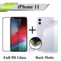Apple iPhone 11 Full Black 9D Tempered Glass Edge to Edge Full Glue Screen Protector + Back Matte Protector Soft Skin Sheet Soft Film Protector For iPhone 11. 