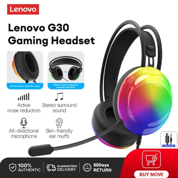 Lenovo G30 LED Gaming Headphones USB&3.5MM Wired Headsets With Microphone 7.1 Surround Sound Retractable Active Noise Cancelling Headphone Over Ear Earphone